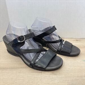 Dansko Women's Ana Black Leather Strappy Wedge Heel Sandal Size 42